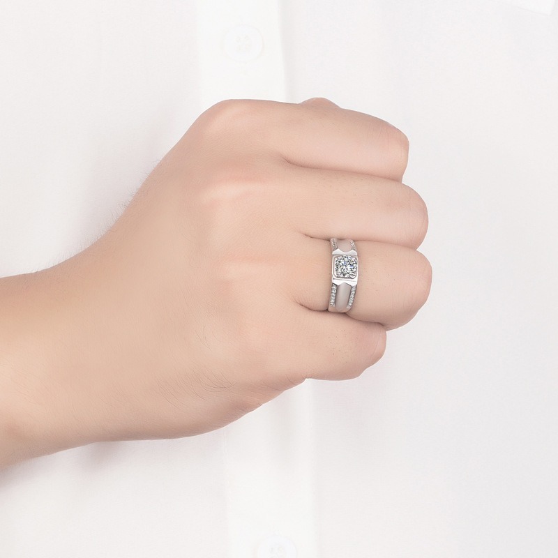 S925 sterling silver ring opening adjustable zircon men's ring - Image 4