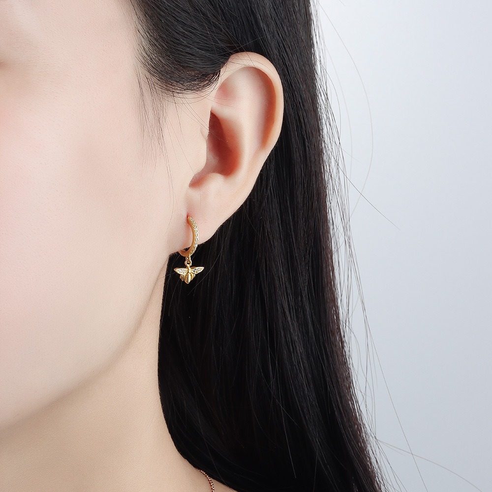 S925 sterling silver stud earrings zircon bee earrings - Image 5