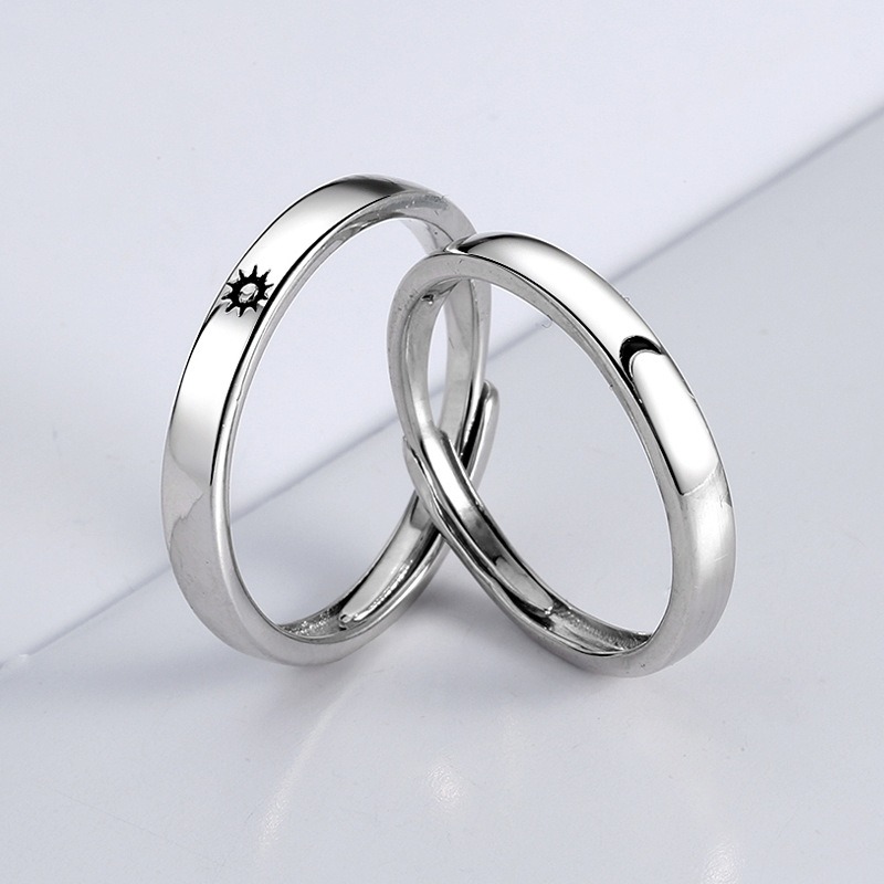 S925 sterling silver ring opening adjustable sun and moon couple ring - Image 5