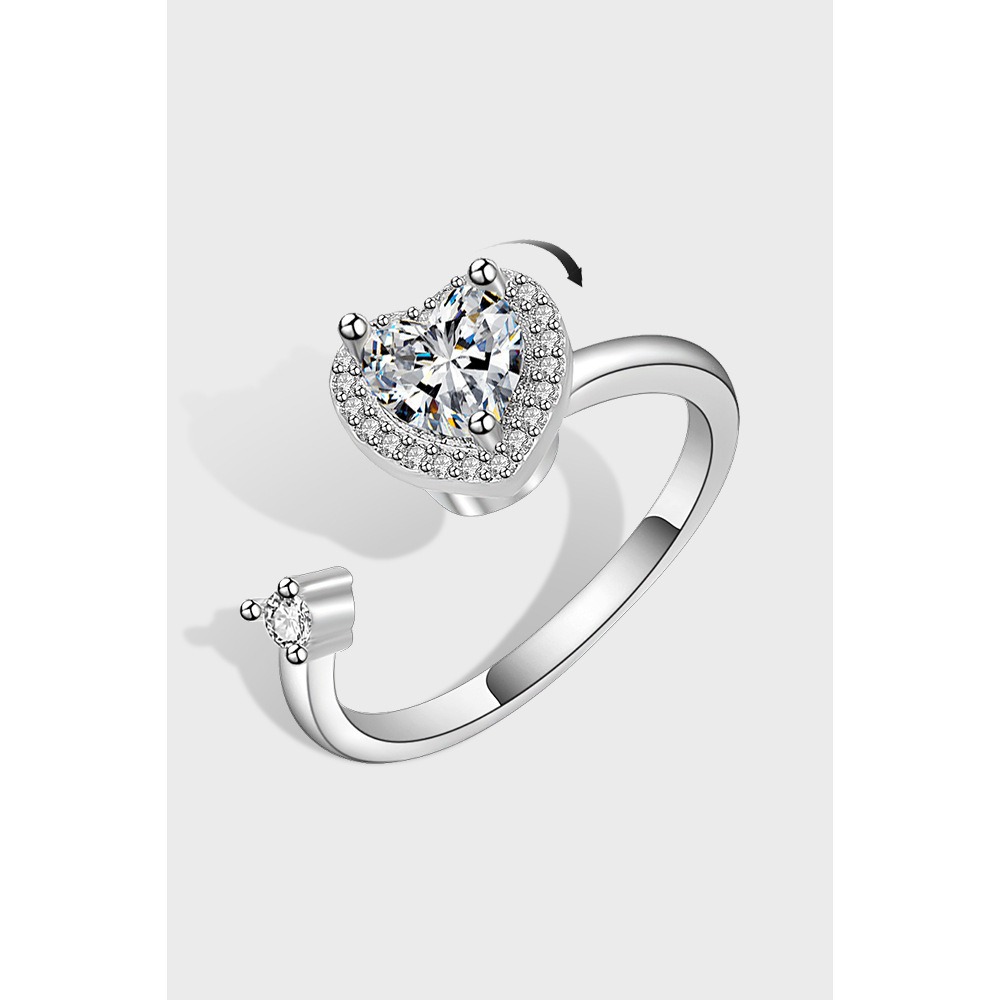 S925 sterling silver ring with a rotatable opening adjustable heart ring for women - Image 2