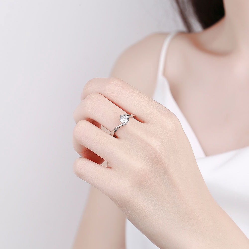 S925 Sterling Silver Ring GRA Moissanite 1 Carat Four Prong Open Adjustable Ring for Women - Image 4