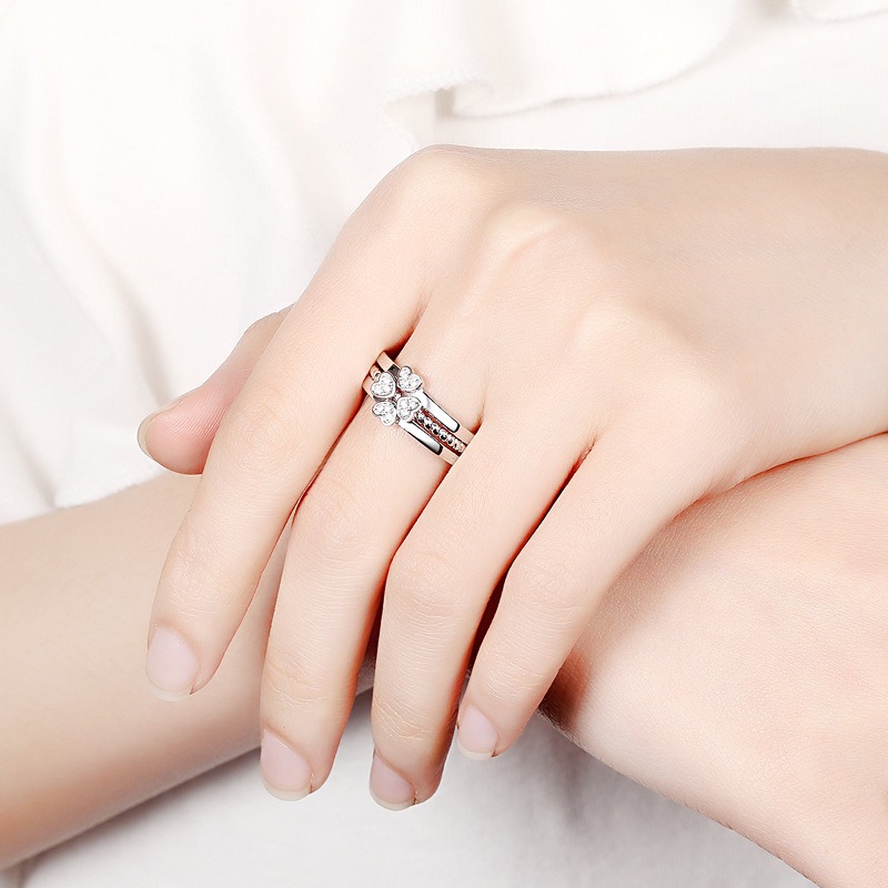 S925 Sterling Silver Ring 3-in-1 Combo Open Adjustable Clover Ring for Women - Image 4
