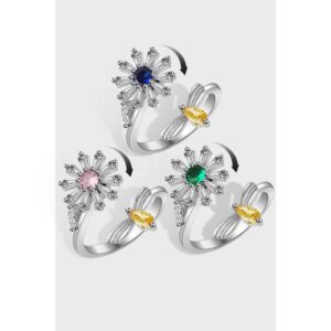 S925 Sterling Silver Ring Rotatable Bee Flower Opening Adjustable Ring for Women