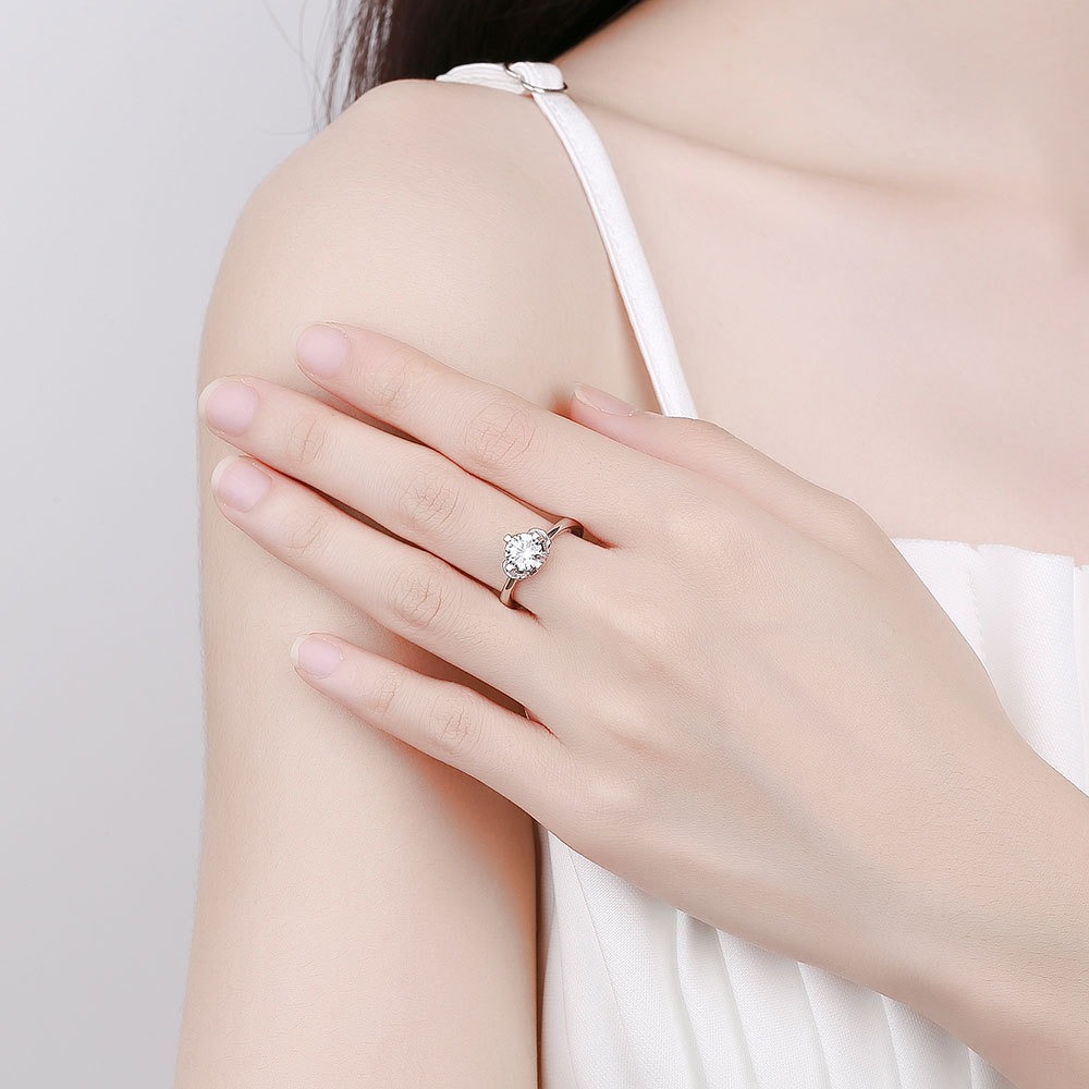 S925 sterling silver ring opening adjustable 1 carat GRA moissanite ring for women - Image 4