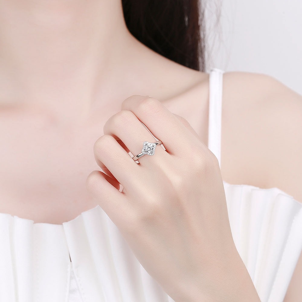 S925 sterling silver ring opening adjustable 1 carat GRA moissanite ring for women - Image 4