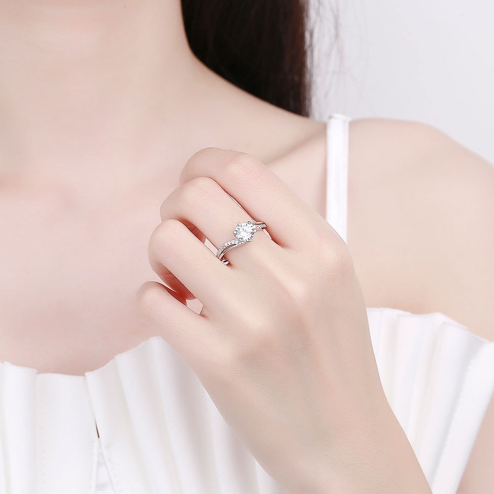 S925 sterling silver ring opening adjustable 1 carat GRA moissanite ring for women - Image 4
