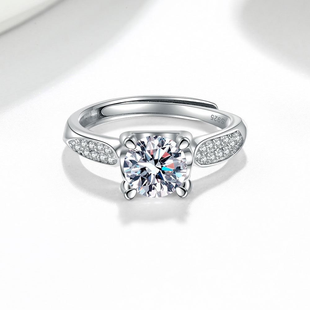 S925 sterling silver ring opening adjustable 1 carat GRA moissanite ring for women - Image 2
