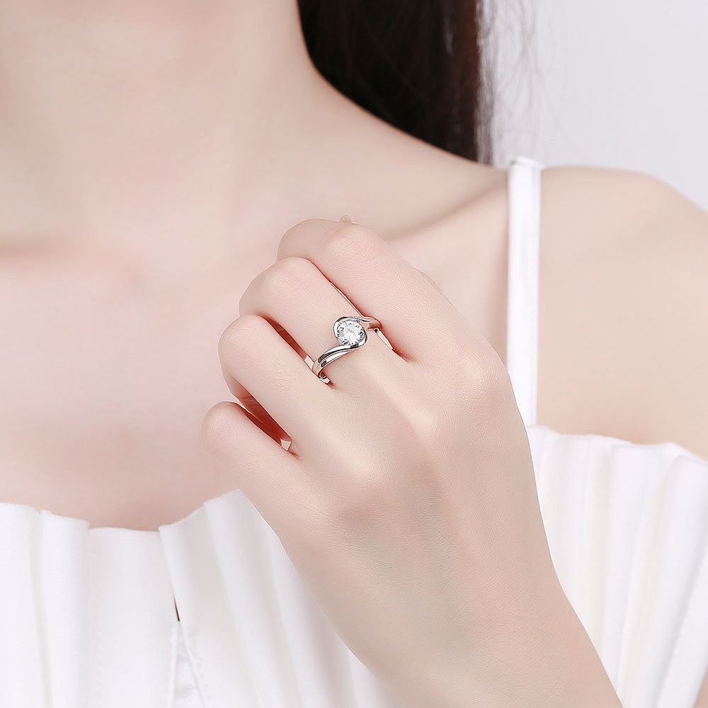 S925 sterling silver ring opening adjustable 1 carat GRA moissanite ring for women - Image 4