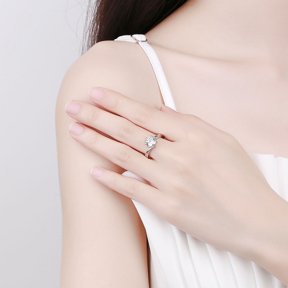 S925 sterling silver ring opening adjustable 1 carat GRA moissanite ring for women - Image 4
