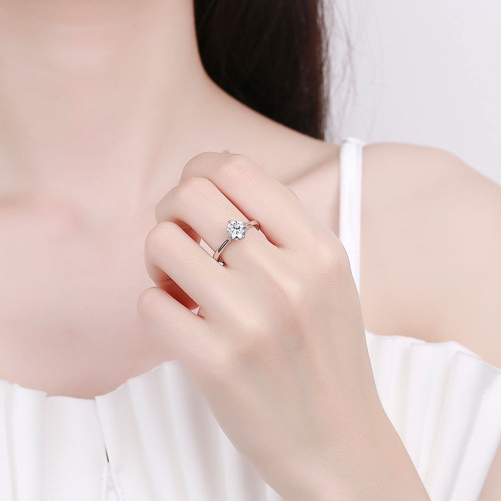 S925 sterling silver ring opening adjustable 1 carat GRA moissanite ring for women - Image 4