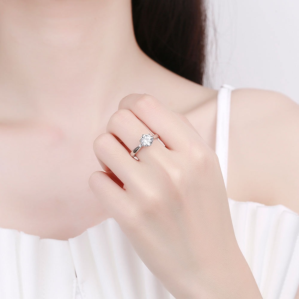 S925 sterling silver ring opening adjustable 1 carat GRA moissanite ring for women - Image 4