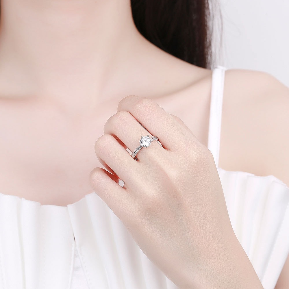S925 sterling silver ring opening adjustable 1 carat GRA moissanite ring for women - Image 4