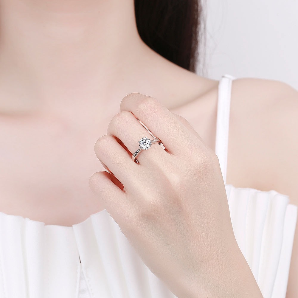 S925 sterling silver ring opening adjustable 1 carat GRA moissanite ring for women - Image 4
