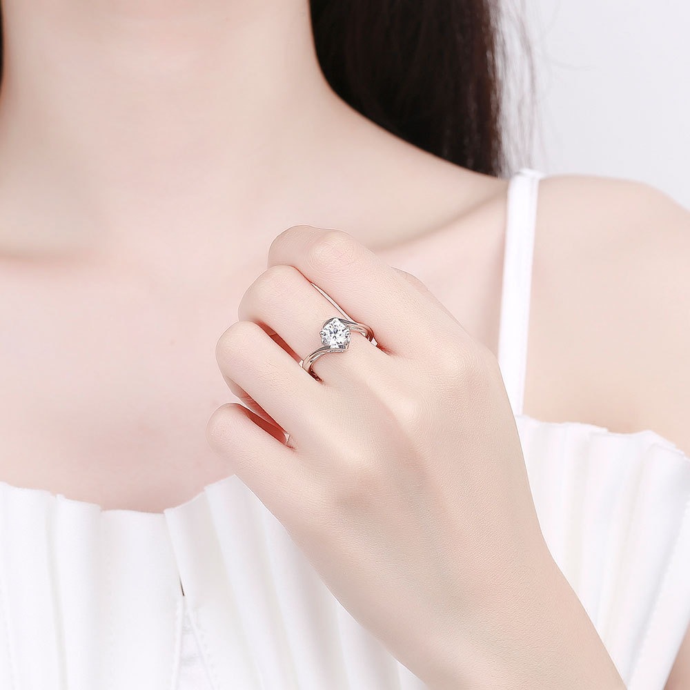 S925 sterling silver ring opening adjustable 1 carat GRA moissanite ring for women - Image 4