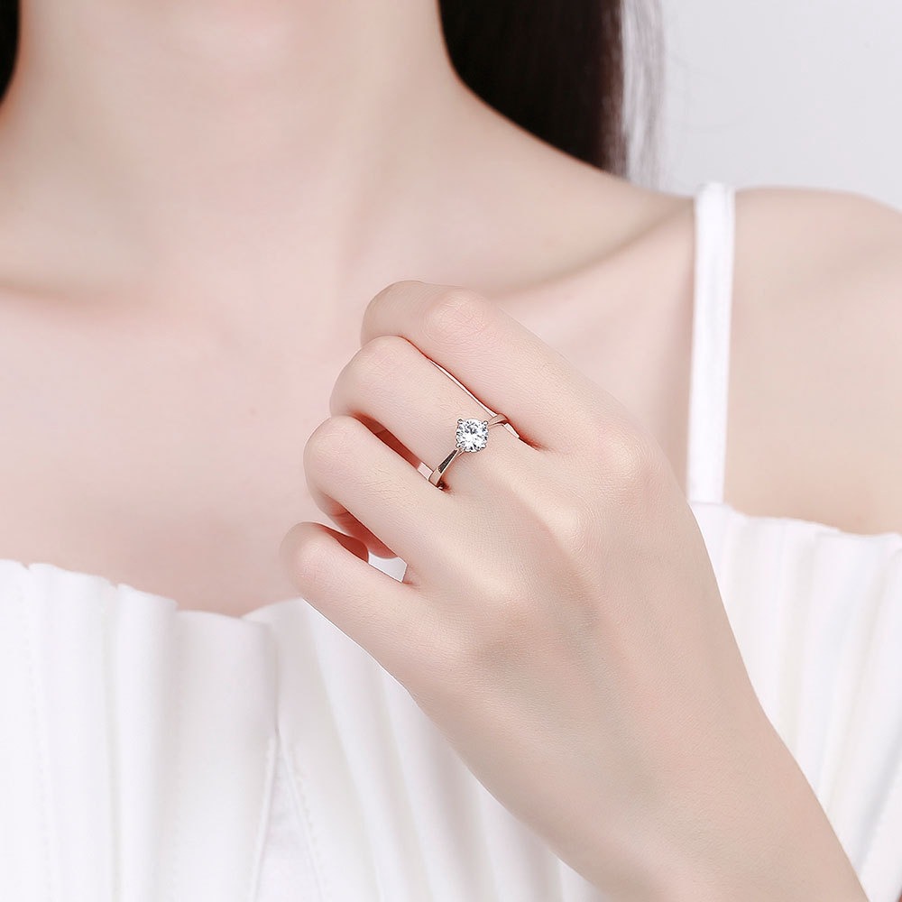S925 sterling silver ring opening adjustable 1 carat GRA moissanite ring for women - Image 4