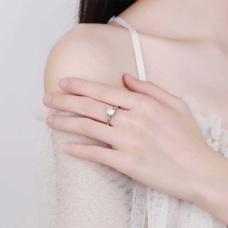 S925 sterling silver ring opening adjustable 1 carat GRA moissanite ring for women - Image 4