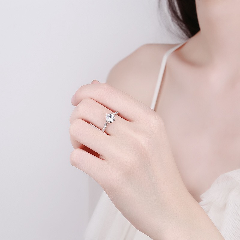 S925 sterling silver ring opening adjustable 1 carat GRA moissanite ring for women - Image 4
