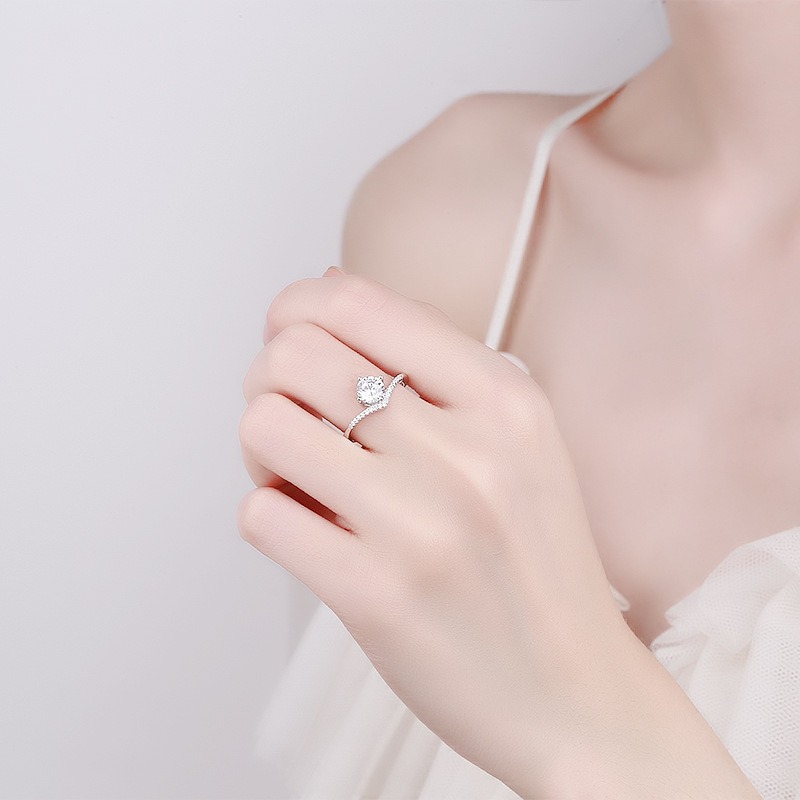 S925 Sterling Silver Ring Opening Adjustable 1 Carat GRA Moissanite Ring for Women - Image 4