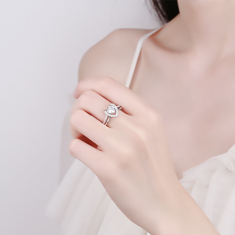 S925 Sterling Silver Ring Opening Adjustable 1 Carat GRA Moissanite Ring for Women - Image 4