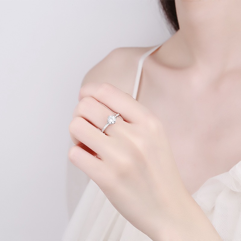 S925 Sterling Silver Ring Opening Adjustable 1 Carat GRA Moissanite Ring for Women - Image 4