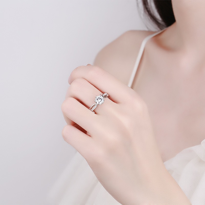 S925 Sterling Silver Ring Opening Adjustable 1 Carat GRA Moissanite Ring for Women - Image 4