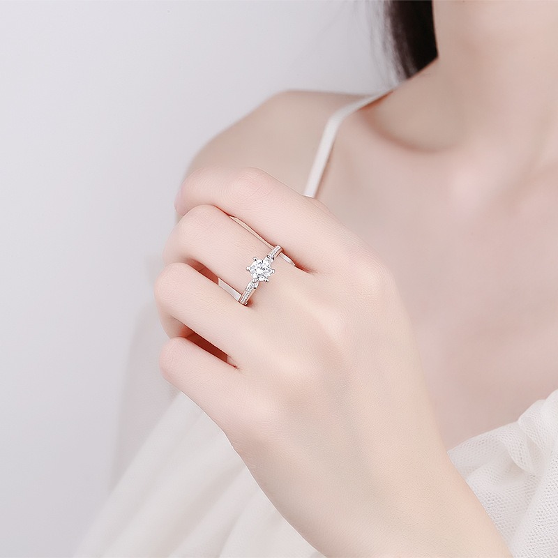 S925 Sterling Silver Ring Opening Adjustable 1 Carat GRA Moissanite Ring for Women - Image 4