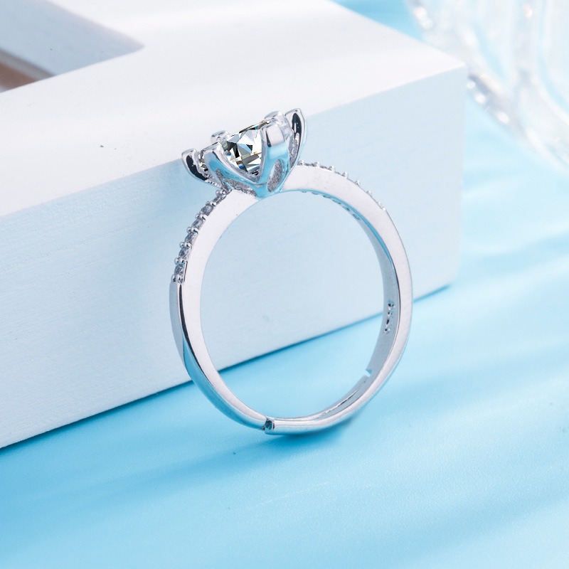 S925 sterling silver ring opening adjustable zircon women's ring - Image 3