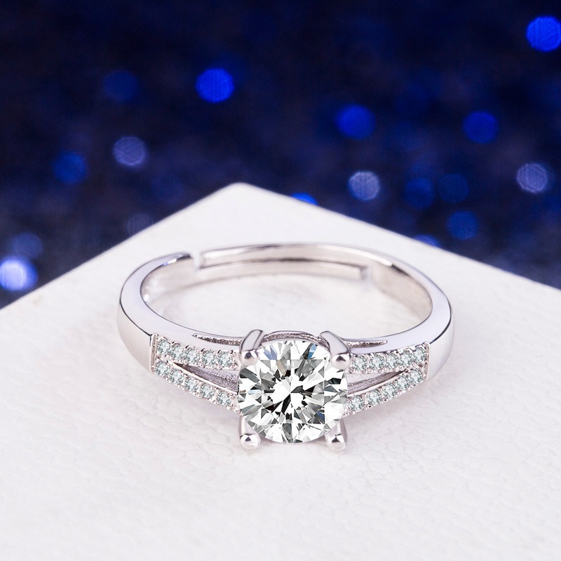 S925 Sterling Silver Ring Opening Adjustable Four-prong Zircon Women's Ring - Image 3