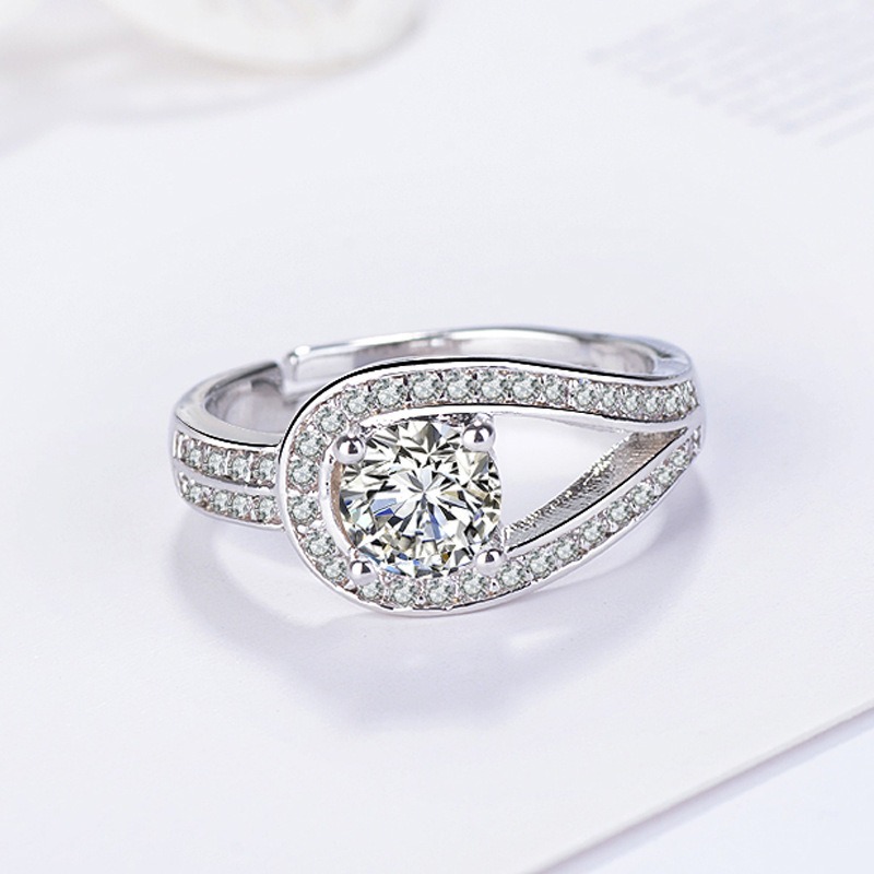 S925 sterling silver ring opening adjustable zircon women's ring - Image 2