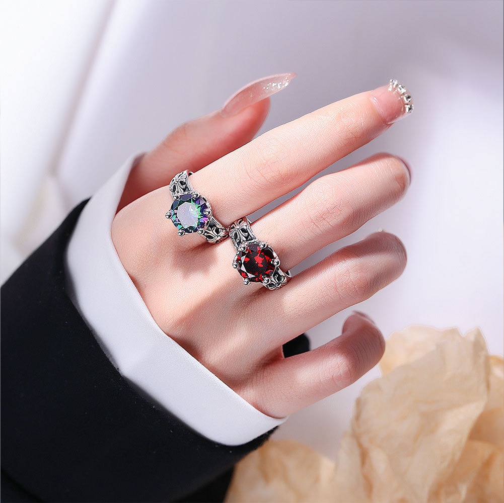 S925 Sterling Silver Ring Opening Adjustable Colored Diamond Ring for Women - Image 5