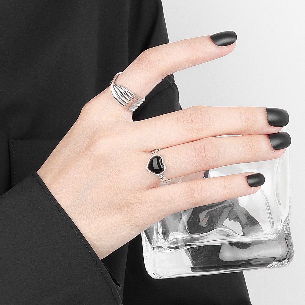 S925 sterling silver ring opening adjustable heart agate ring for women - Image 4