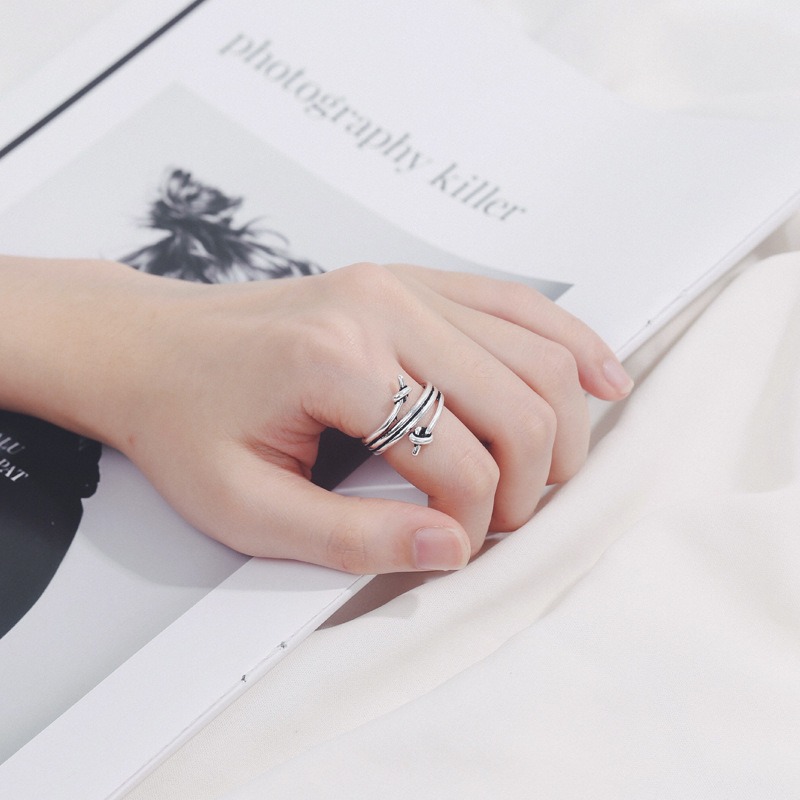 S925 sterling silver ring opening adjustable line knotted women's ring - Image 5