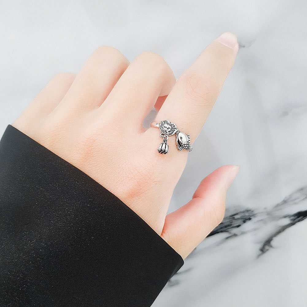 S925 sterling silver ring opening adjustable carp ring ring for women - Image 5