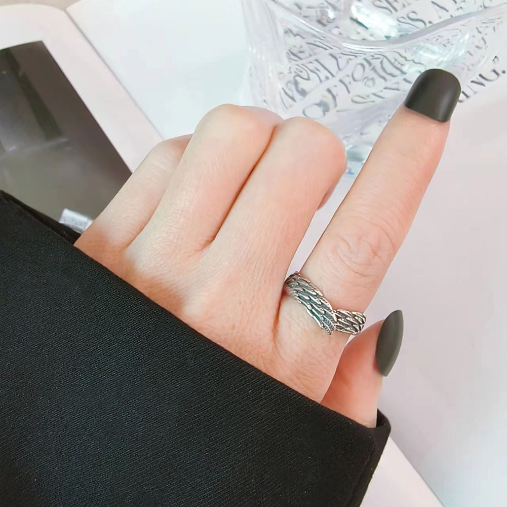 S925 sterling silver ring opening adjustable angel wings women's ring - Image 5