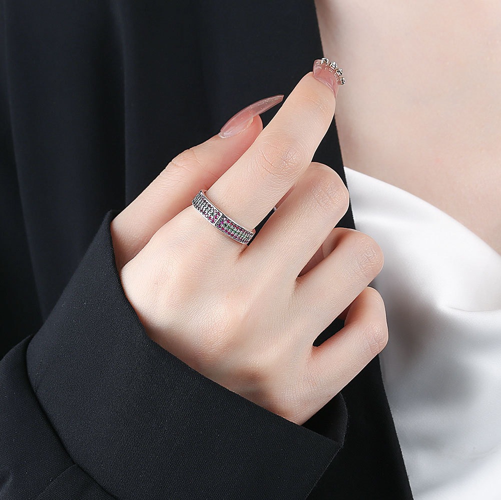 S925 sterling silver ring opening adjustable full diamond women's ring - Image 5