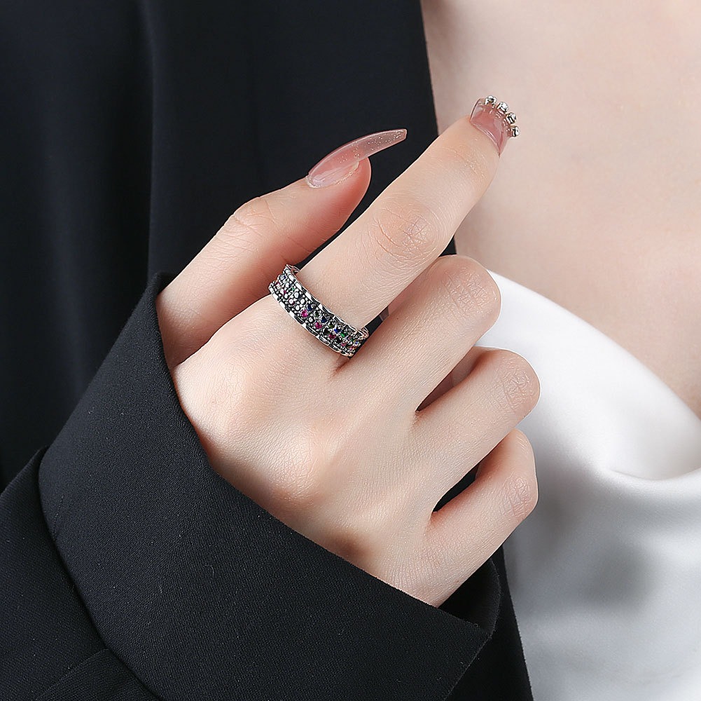 S925 sterling silver ring opening adjustable full diamond women's ring - Image 5