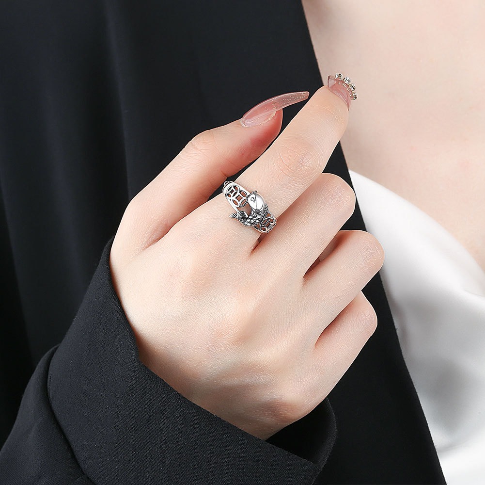 S925 Sterling Silver Ring Opening Adjustable Koi Copper Coin Ring Women's Ring - Image 5