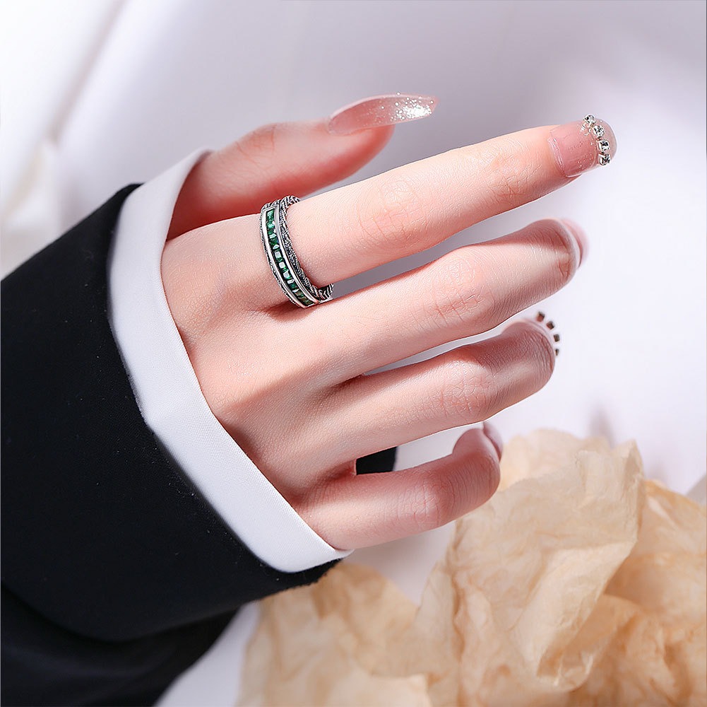 S925 sterling silver ring opening adjustable zircon braided twist ring for women - Image 5