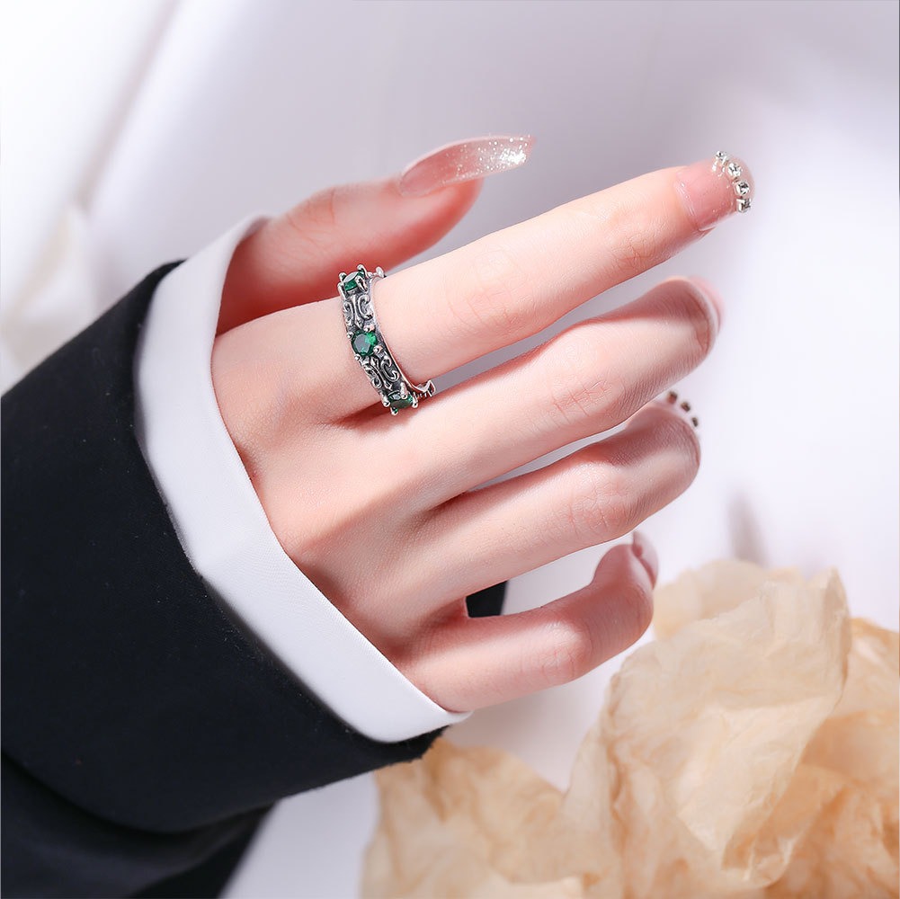 S925 Sterling Silver Ring Opening Adjustable Colored Diamond Ring for Women - Image 5