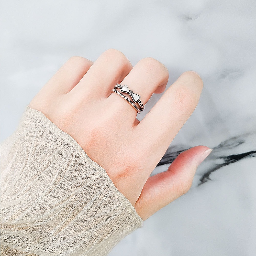 S925 Sterling Silver Ring Opening Adjustable Bow Ring for Women - Image 5