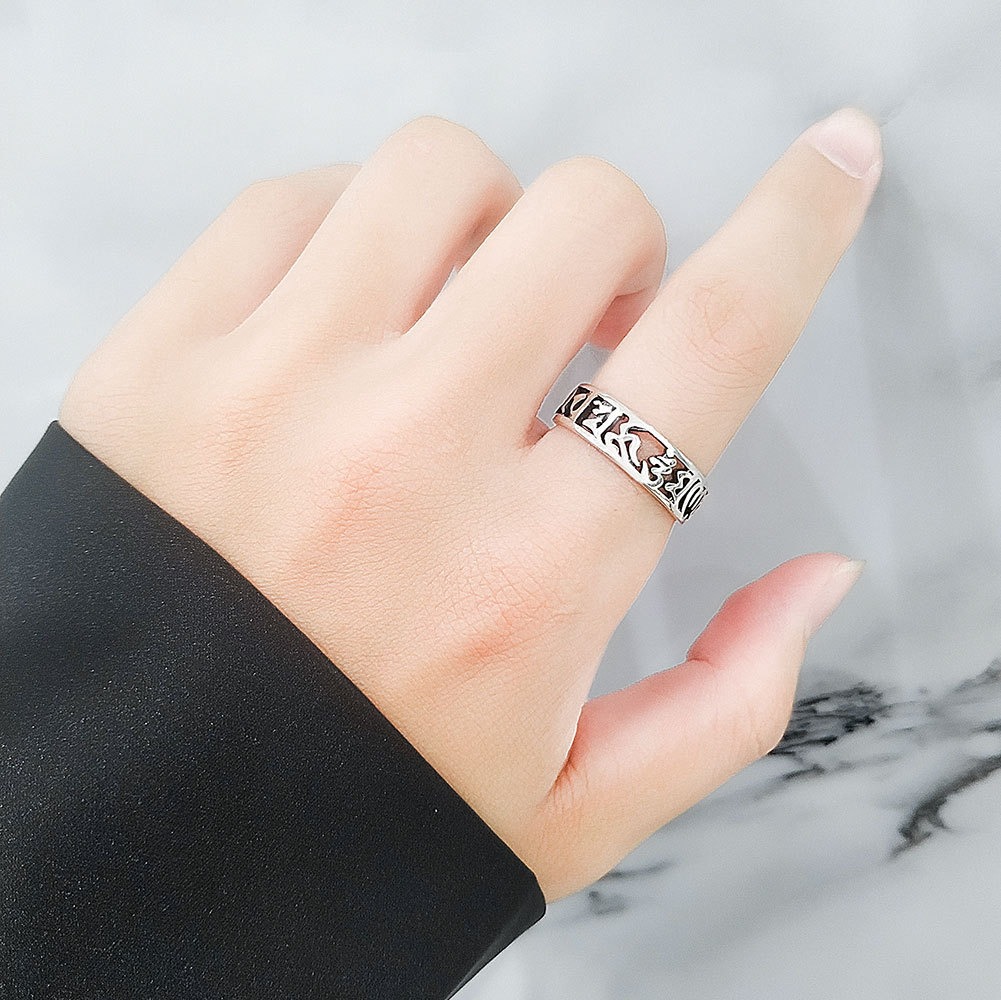 S925 sterling silver ring opening adjustable six-character mantra women's ring - Image 5