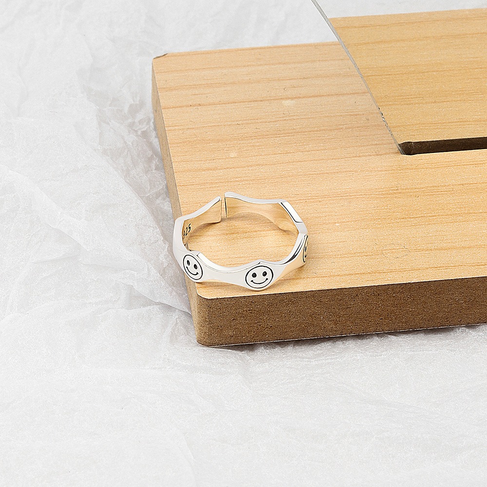 S925 sterling silver ring opening adjustable smiley face ring for women - Image 5