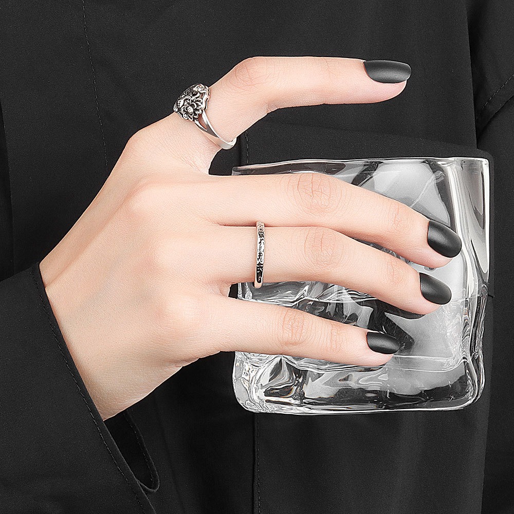 S925 sterling silver ring opening adjustable six-character mantra women's ring - Image 4