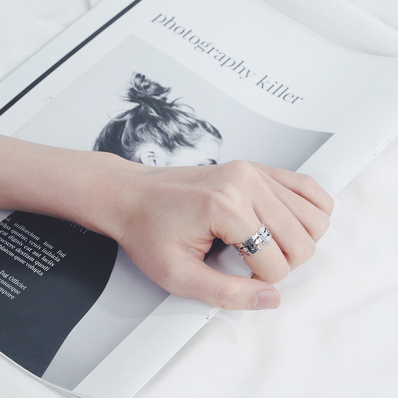 S925 sterling silver ring opening adjustable small fish women's ring - Image 2