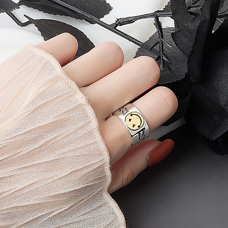 S925 sterling silver ring opening adjustable smiley face ring for women - Image 5
