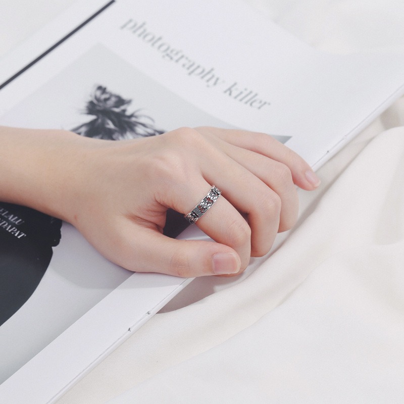 S925 sterling silver ring opening adjustable six-character mantra women's ring - Image 5