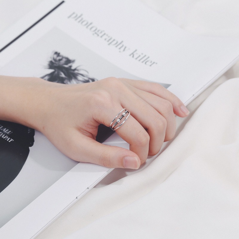 S925 sterling silver ring opening adjustable twist bead women's ring - Image 5