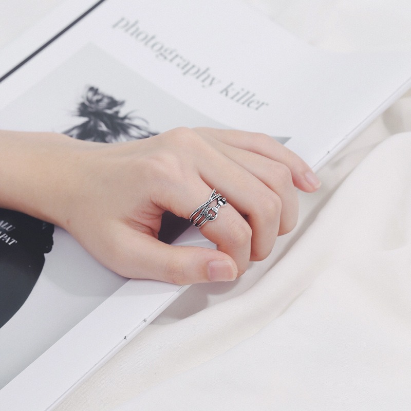 S925 sterling silver ring opening adjustable multi-layer striped women's ring - Image 5