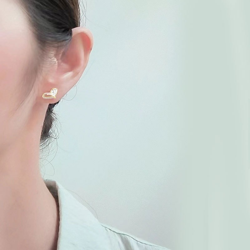 S925 sterling silver stud earrings heart-shaped zircon earrings - Image 5