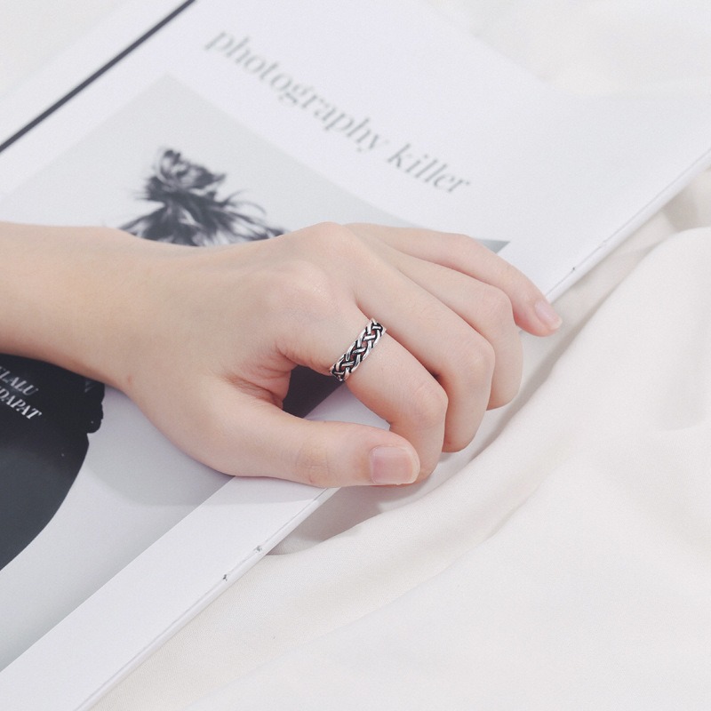S925 sterling silver ring opening adjustable braided mesh women's ring - Image 5